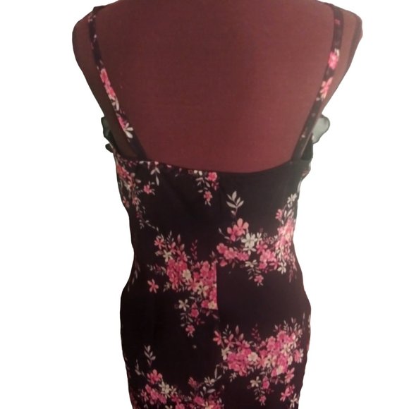 Floral T-Strap Cocktail Dress with Ruffles, Lined Dress, Date Night Dress - Picture 2 of 12